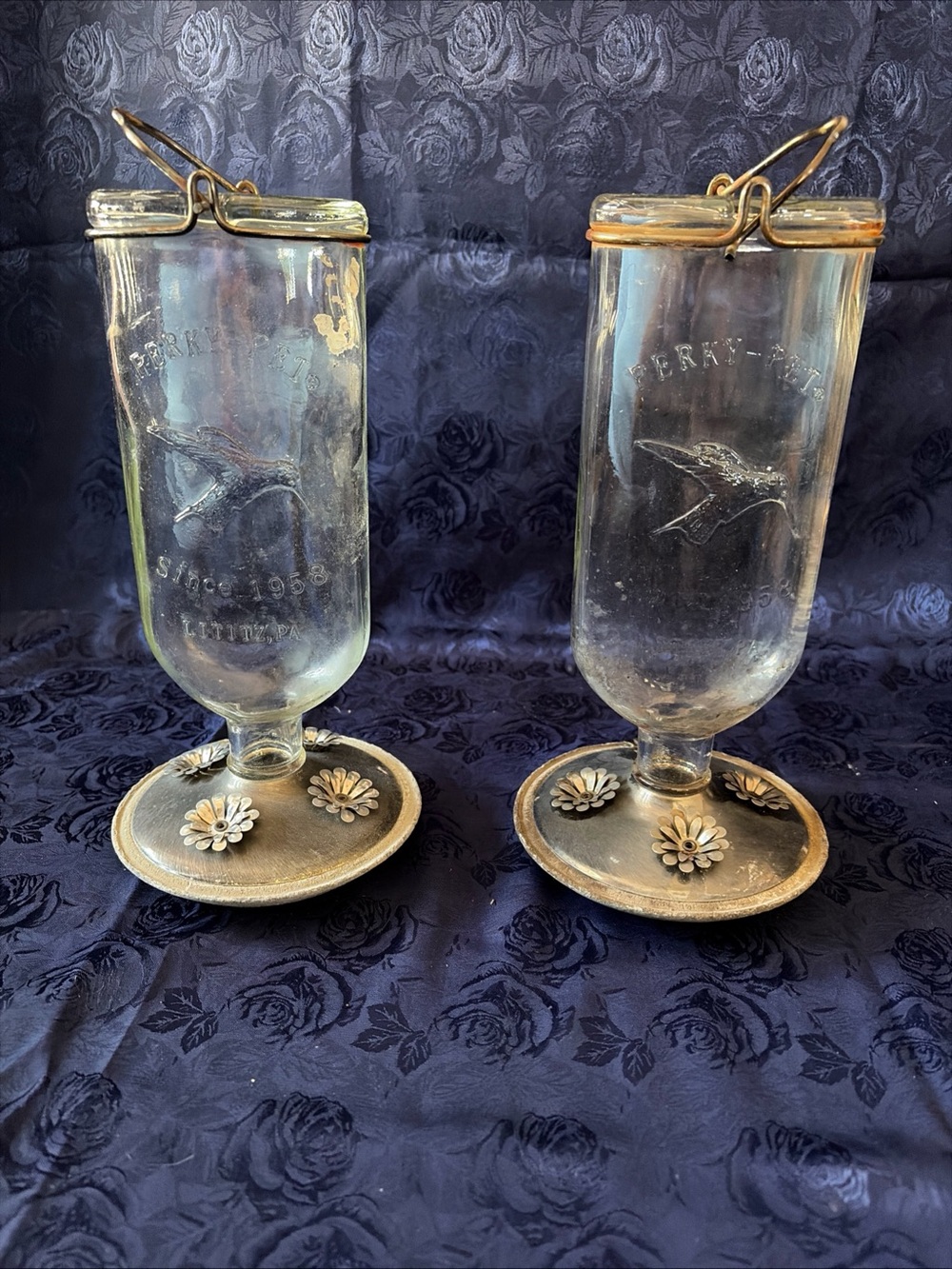 Pair Of VTG Perky-Pet Elixir Bottles Hummingbird Feeders